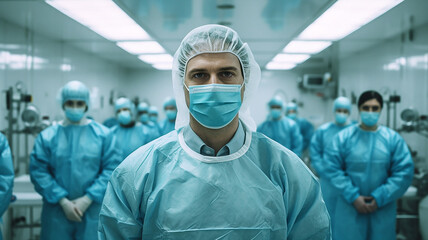 Ein Arzt mit Maske steht im sterilen Raum, Generative KI