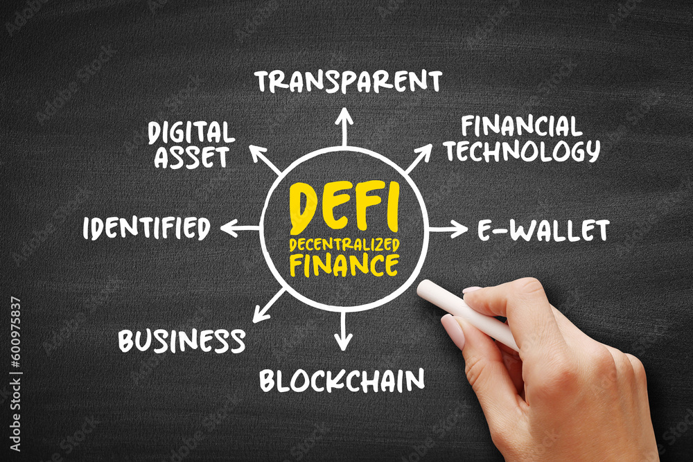 Aufkleber defi decentralized finance - blockchain-based form of finance that does not rely on central financia