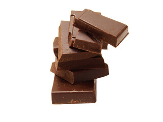 Chocolate pieces isolated on white