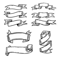 Hand drawn banners black color set sketch.