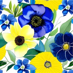 Watercolor flowers abstract print with anemones