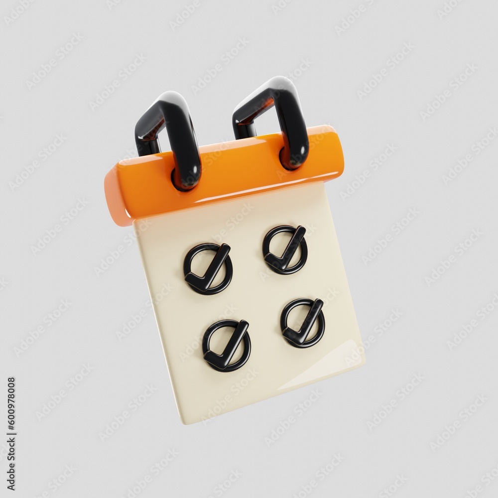 Poster notepad icon with checklist sign on 3d rendering. 3d illustration