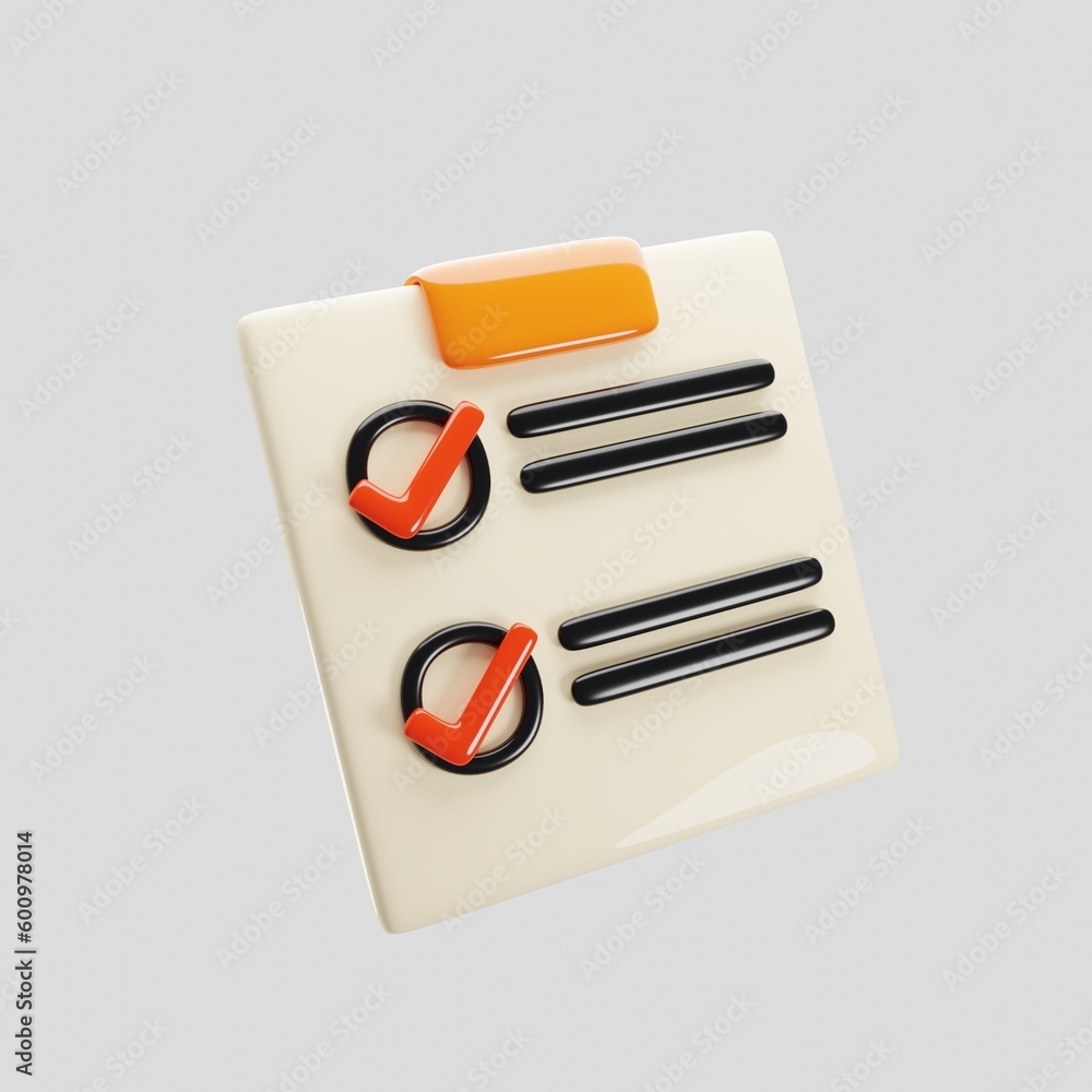 Poster cartoon notepad with checklist icon on 3d rendering. whist list symbol concept. 3d illustration