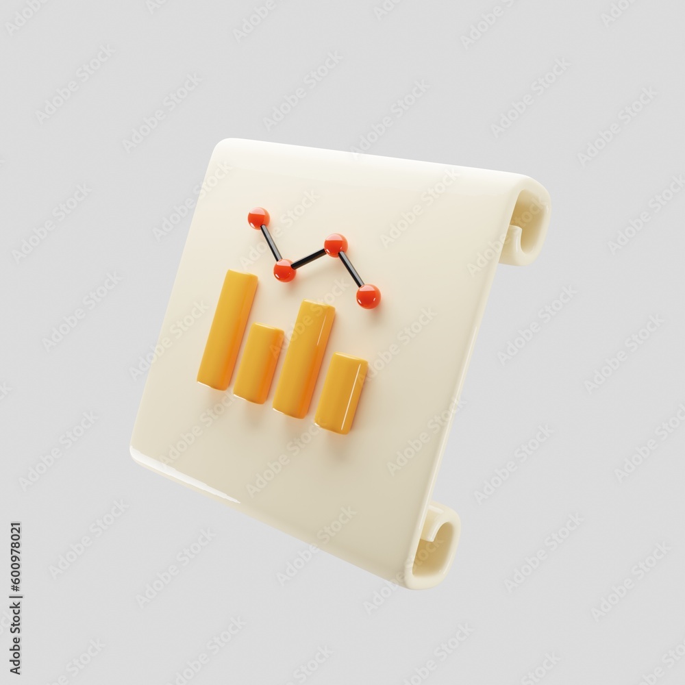Poster scroll paper with data analytic icon on 3d rendering. 3d illustration