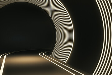 Abstract gray futuristic tunnel with lines wallpaper. Website landing page concept. 3D Rendering.