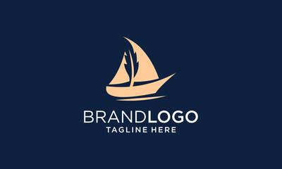 sail boat and feather logo concept template design vector, sailing vintage logo, emblem, label vector templates
