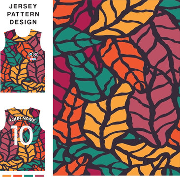 Abstract leaf concept vector jersey pattern template for printing or sublimation sports uniforms football volleyball basketball e-sports cycling and fishing Free Vector.
