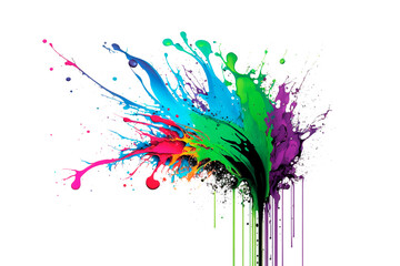 Exploding liquid paint in rainbow colors with splashes, ai generative