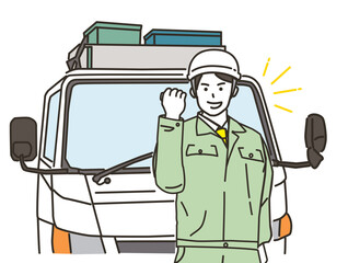 作業服を着た男性とトラック