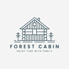 forest cabin line art vector logo template illustration design, cottage house icon logo design