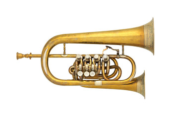 Old flugelhorn brass musical instrument isolated