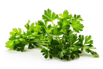 Bunch of green parsley on white background with clipping path. Generative AI.