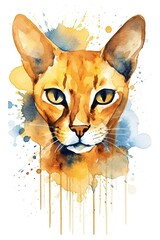 Generative ai illustration of abyssinian cat watercolor painting style isolated on white background