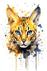 Generative ai illustration of savanna cat watercolor painting style isolated on white background