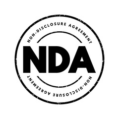 NDA Non-Disclosure Agreement - legal contract between two parties that outlines confidential material, acronym text stamp