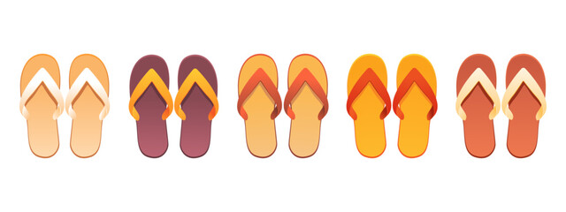 A set of summer flip-flops.Beach summer shoes.Vector illustration isolated on a white background.