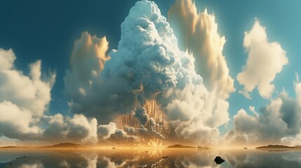 Huge puffy clouds reflecting in the water, dramatic  cloudscape. - obrazy, fototapety, plakaty