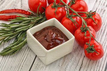 Tomato barbecue sauce on the bowl