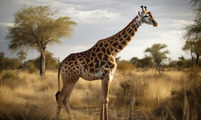 photo of giraffe in its natural habitat. Generative AI
