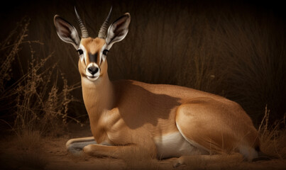 photo of gazelle on dark background. Generative AI