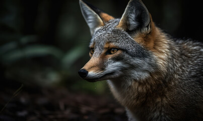 Obraz premium close up photo of gray fox on blurry natural forest background. Generative AI