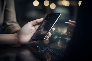 Hand of young business using smart phone with shopping cart icon, Online shopping and e-commerce concept,