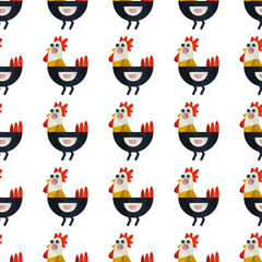 Stylish seamless pattern with roosters. Paper cut print, design, background, wrapping paper