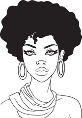 African Woman head in cartoon style, anime woman head, coloring page, vector Illustration, SVG