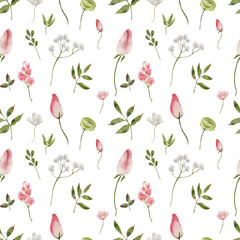 seamless pattern with pink flowers