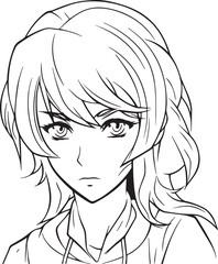 Anime girl head in cartoon style, anime girl, coloring page, vector Illustration, SVG