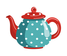 Cute ceramic teapot isolated. Vector illustration icon. Tea time.  