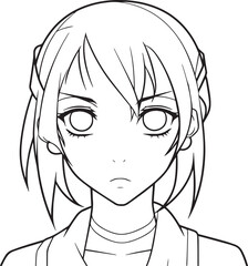 Anime girl head in cartoon style, anime girl, coloring page, vector Illustration, SVG