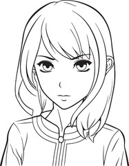 Anime girl head in cartoon style, anime girl, coloring page, vector Illustration, SVG