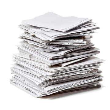 small pile of paper on white background