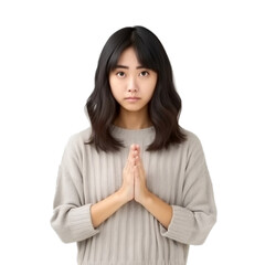 gesture praying Asian woman on isolated background