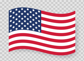 Fototapeta premium Waving flag of america. USA flag on transparent background. Isolated United States of America vector flat illustration