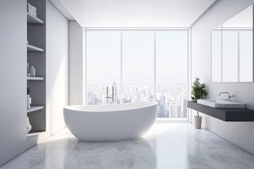 Obraz na płótnie Canvas window interior design indoor luxury white apartment room house tub home. Generative AI.