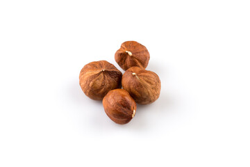 Hazelnuts on the white background