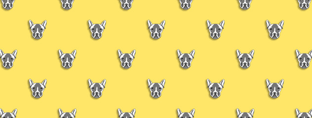 pattern with the image of a dog. Yellow background. Horizontal image. Banner for insertion into site.