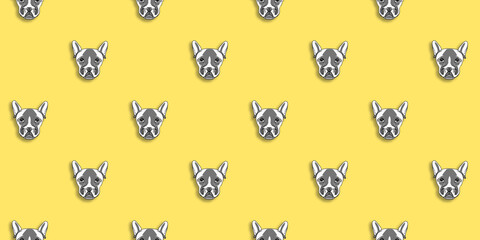 pattern with the image of a dog. Yellow background. Horizontal image. Banner for insertion into site.