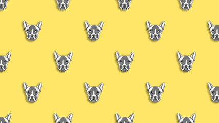pattern with the image of a dog. Yellow background. Horizontal image.