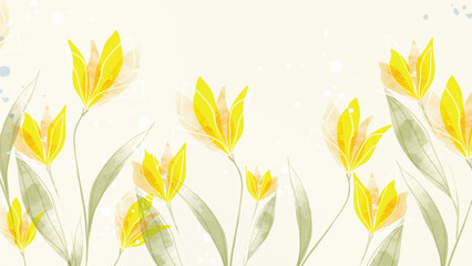 Abstract floral art background vector. Botanical watercolor hand drawn flowers paint brush line art. Design illustration for wallpaper, banner, print, poster, cover, greeting and invitation card.