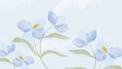Obraz premium Abstract floral art background vector. Botanical watercolor hand drawn flowers paint brush line art. Design illustration for wallpaper, banner, print, poster, cover, greeting and invitation card.