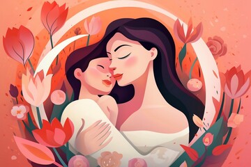 Mother's Day Illustration concept, Happy mother's day, Generative Ai