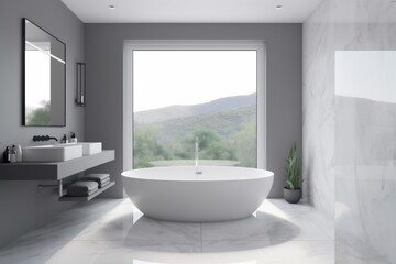 Naklejka na ściany i meble interior indoor home design apartment tub towel room white house window. Generative AI.