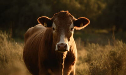 close up photo of heifer bovine in its natural habitat. Generative AI