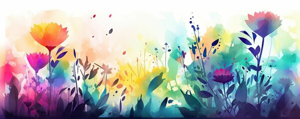 A colorful painting of flowers on a white background Colorful abstract flower meadow illustration