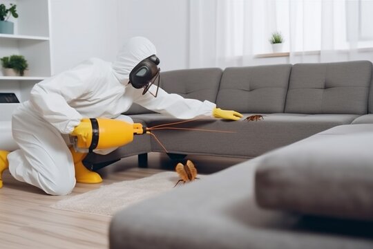 uniform sofa control pesticide kill cockroach pest exterminator insect termite. Generative AI.