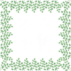 Green watercolor floral frame with space for text. Hand drawn botanical border for invitation design, postcard, wedding decoration and printing.