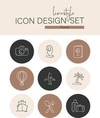 Linestyle Icon Design Set Travel
